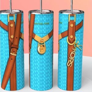 Bright Blue& w/tan designer bag look 20 oz stainless steel  tumbler.NWT